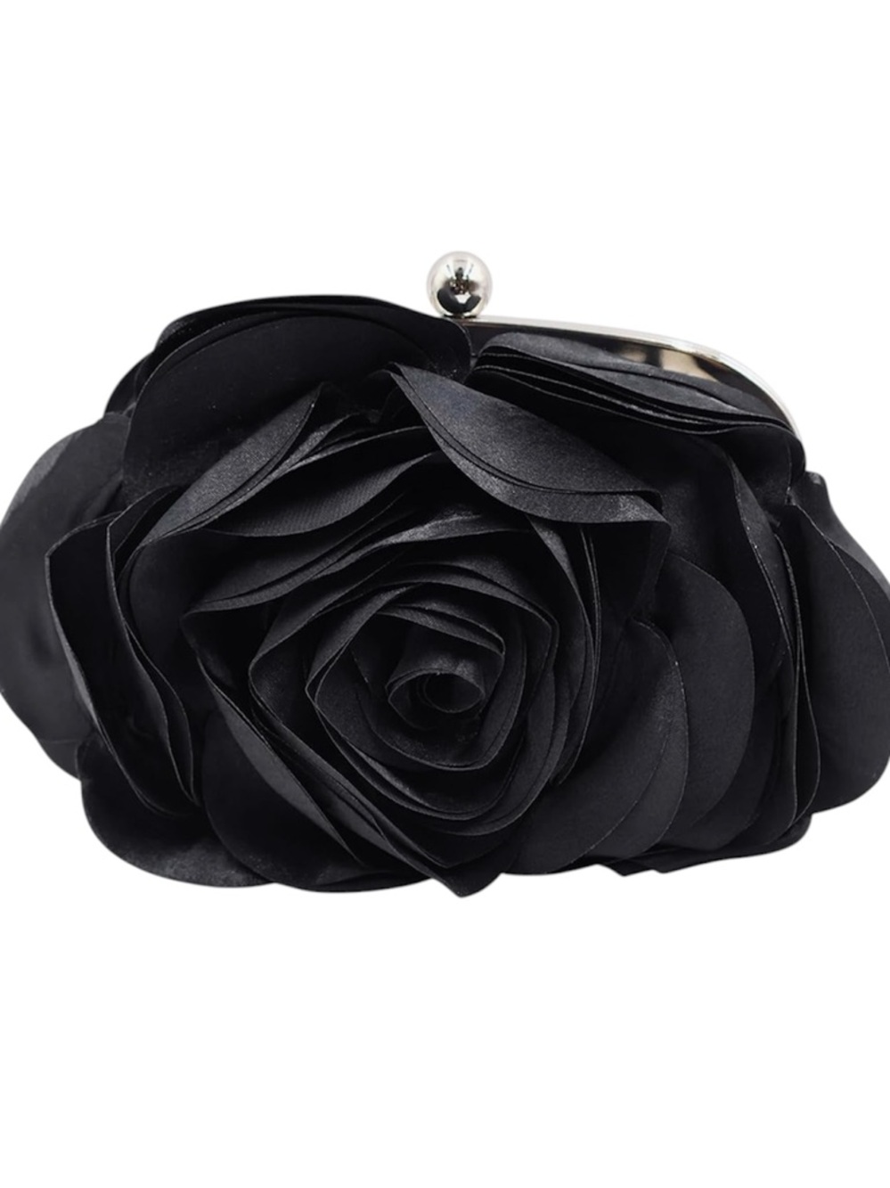 NEW Black Rose Satin Clutch Evening Bag